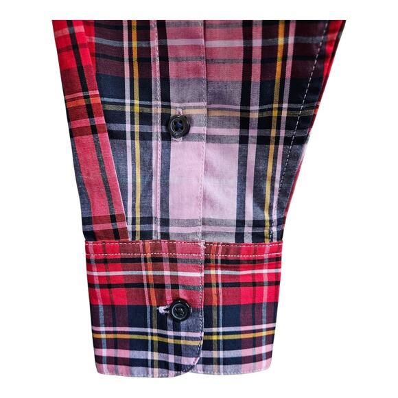 J. CREW Women 4 Slim Perfect Shirt Stewart Plaid Red Blue Pink Button Up 36" NEW - Picture 5 of 8